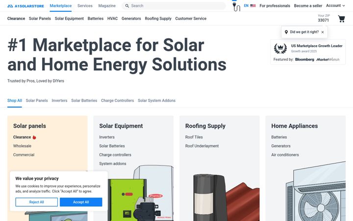 Screenshot of a1solarstore.com
