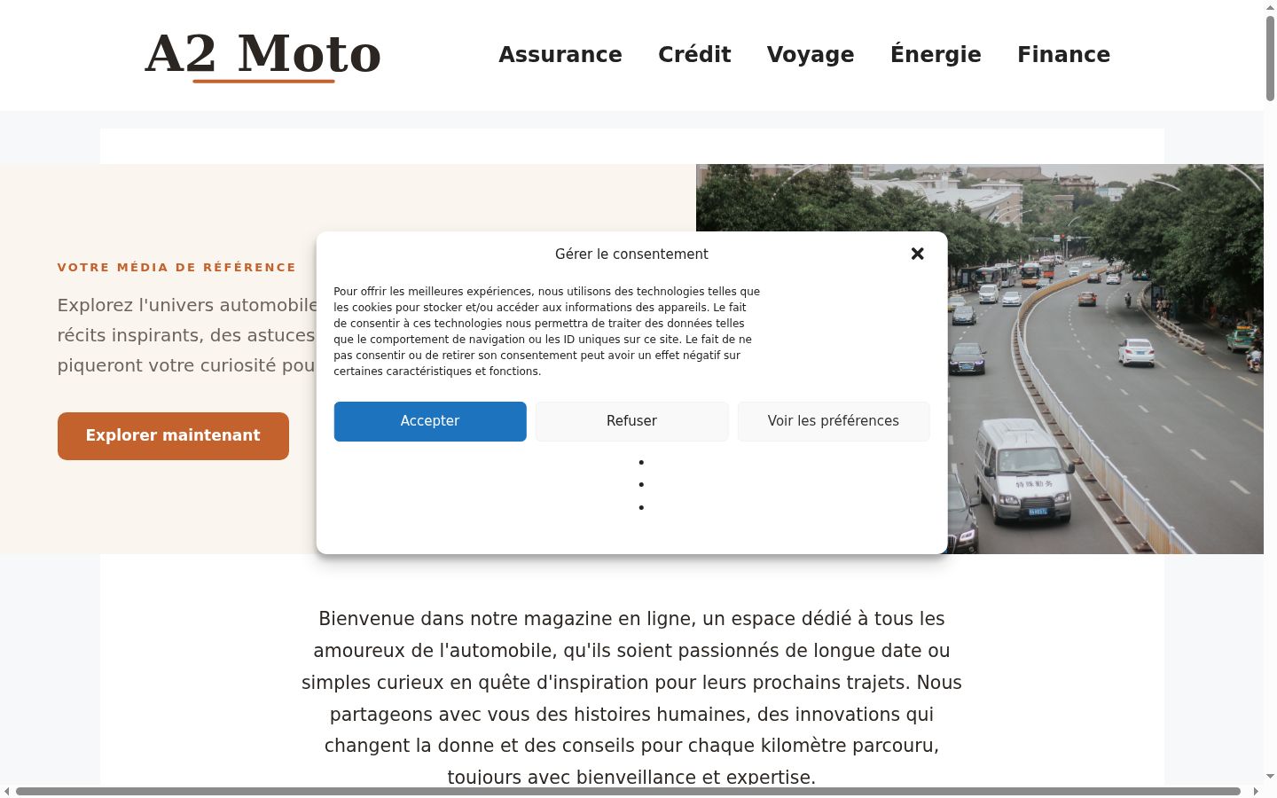 Capture d'écran de la bannière de consentement affichée avant toute interaction