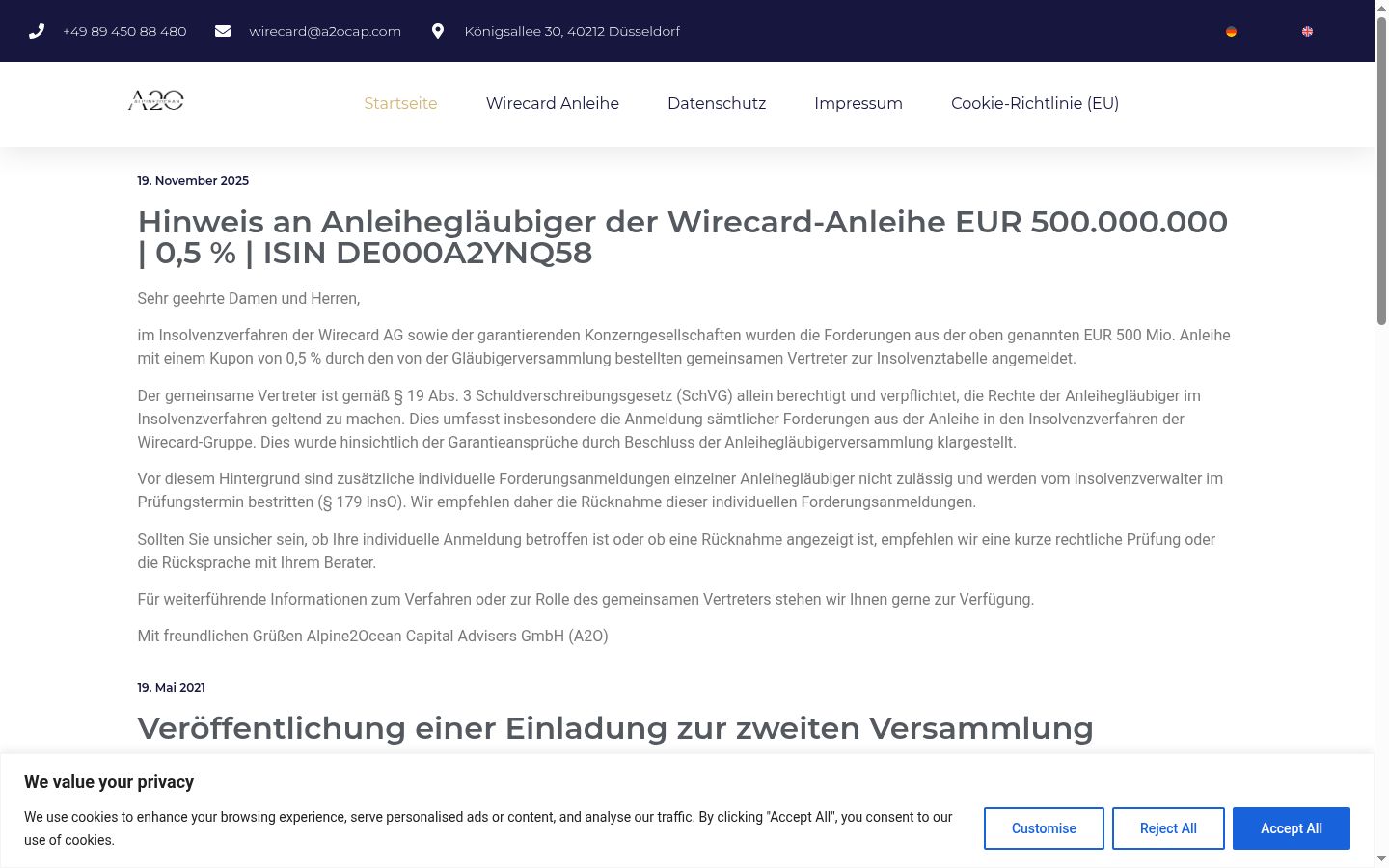 Screenshot del banner di consenso mostrato prima di qualsiasi interazione