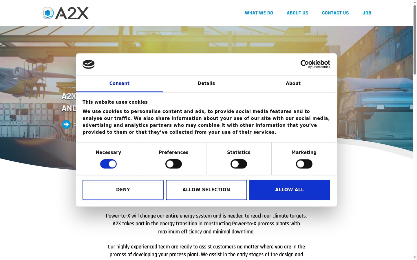 Screenshot of the consent banner shown before any interaction