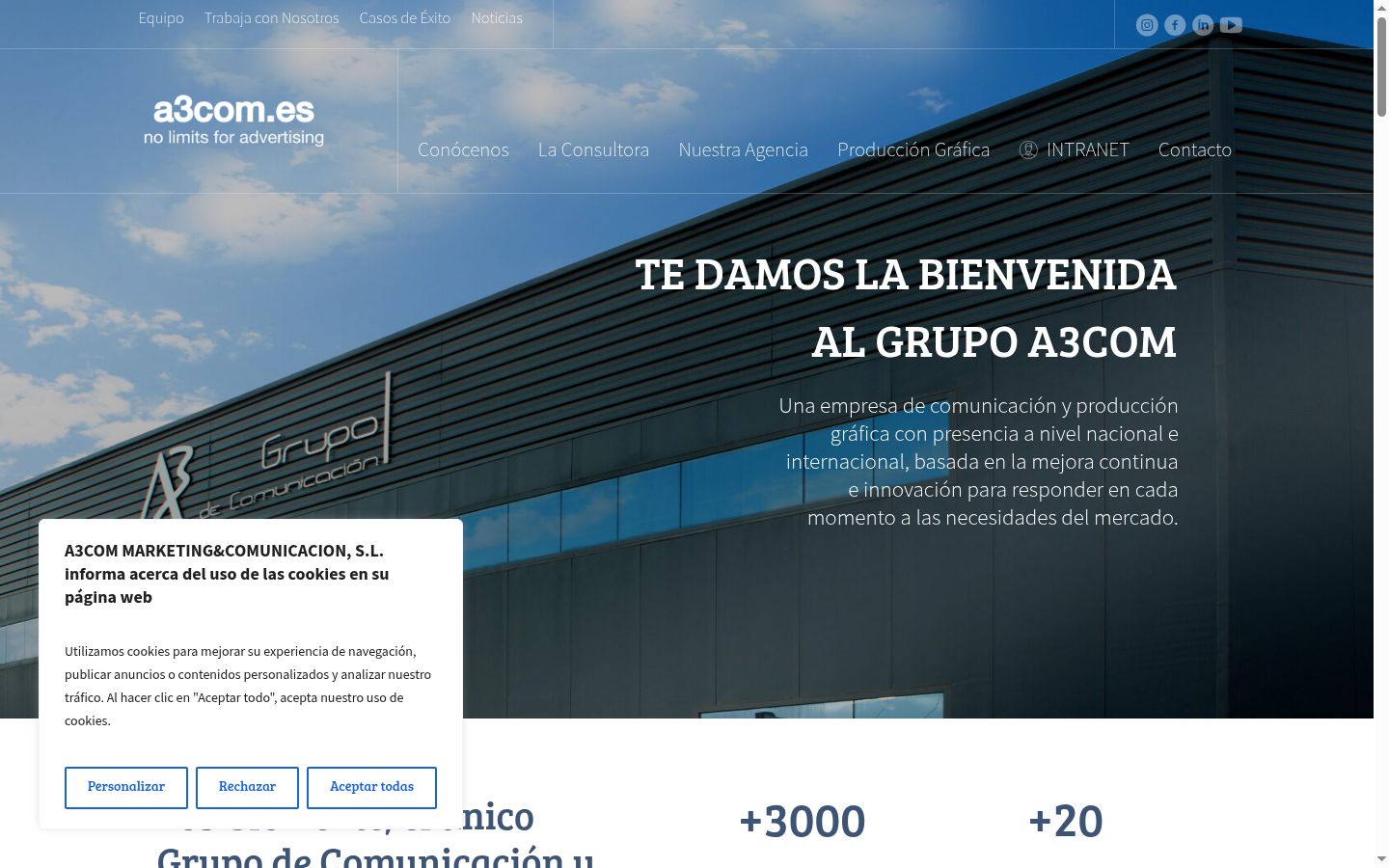 Captura de pantalla del banner de consentimiento mostrado antes de cualquier interacción