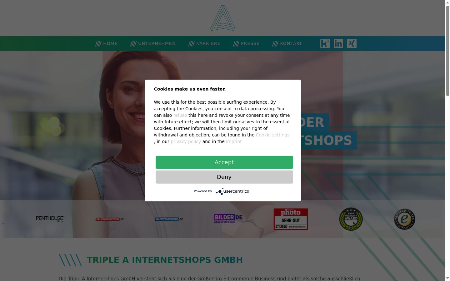Captura de ecrã do banner de consentimento apresentado antes de qualquer interação