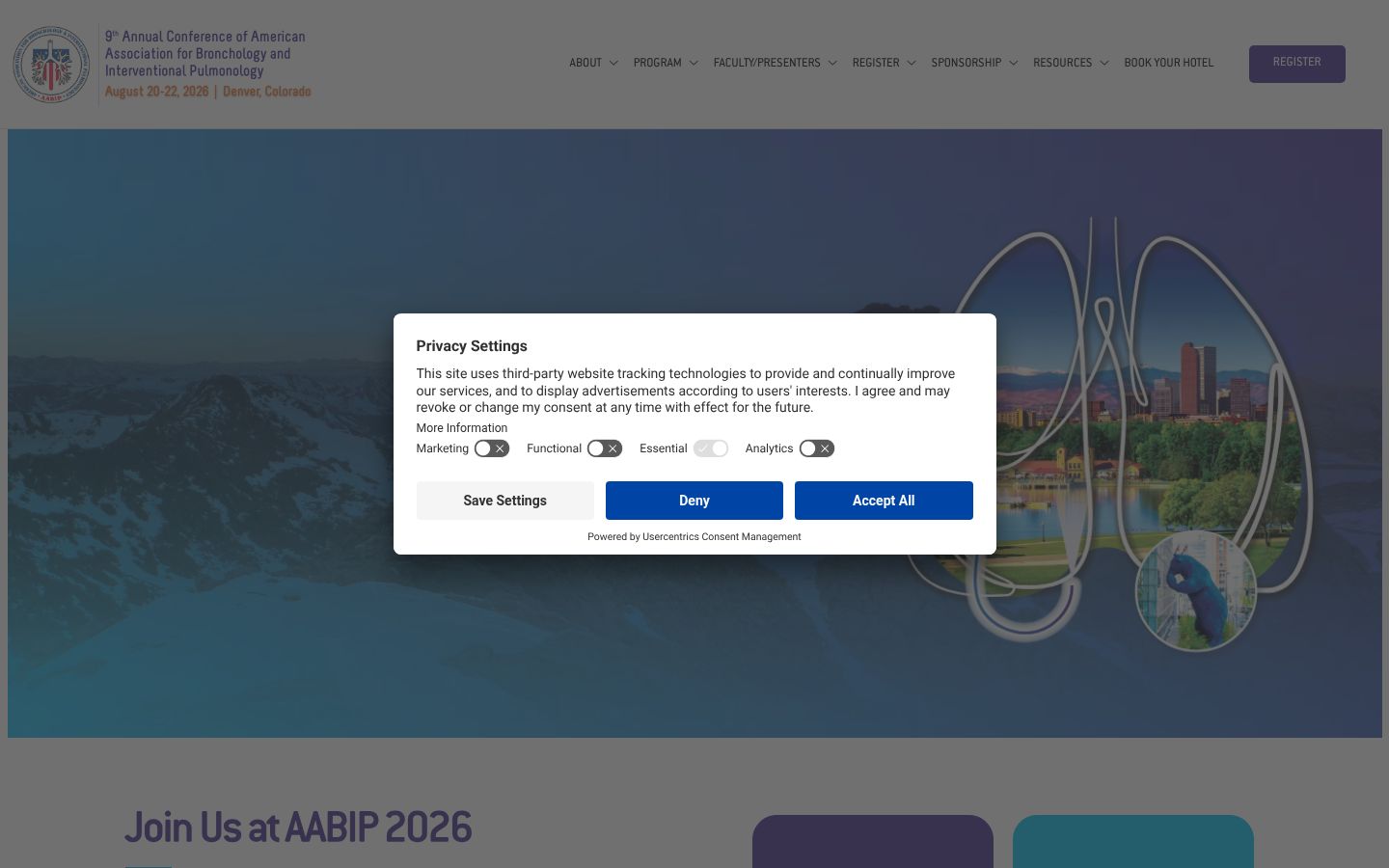 Screenshot del banner di consenso mostrato prima di qualsiasi interazione