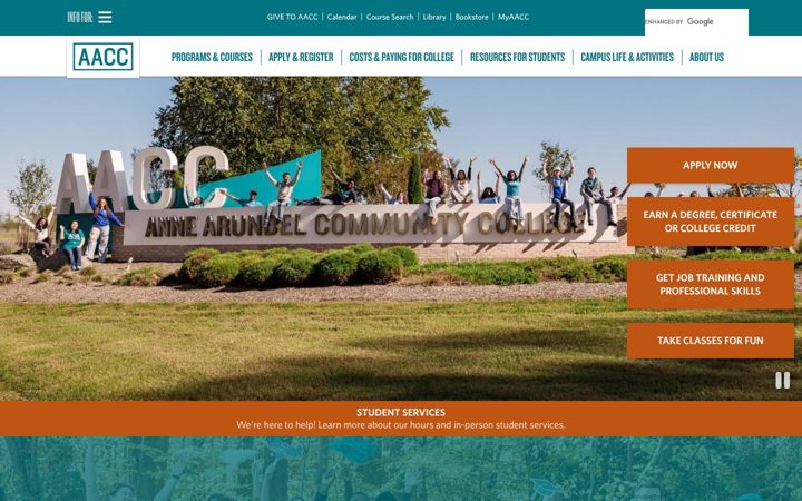 Screenshot of aacc.edu