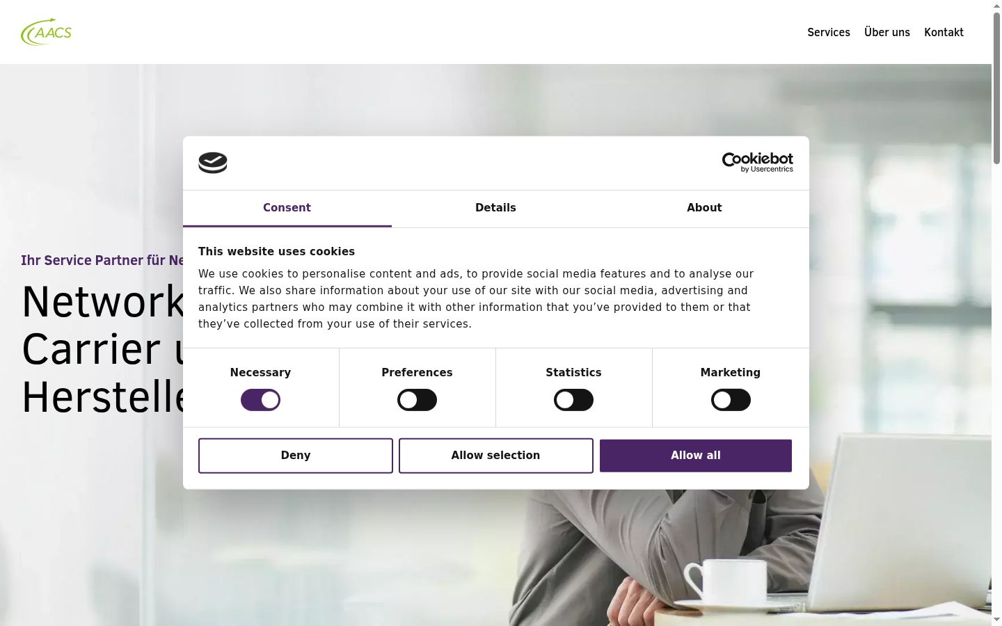 Screenshot del banner di consenso mostrato prima di qualsiasi interazione