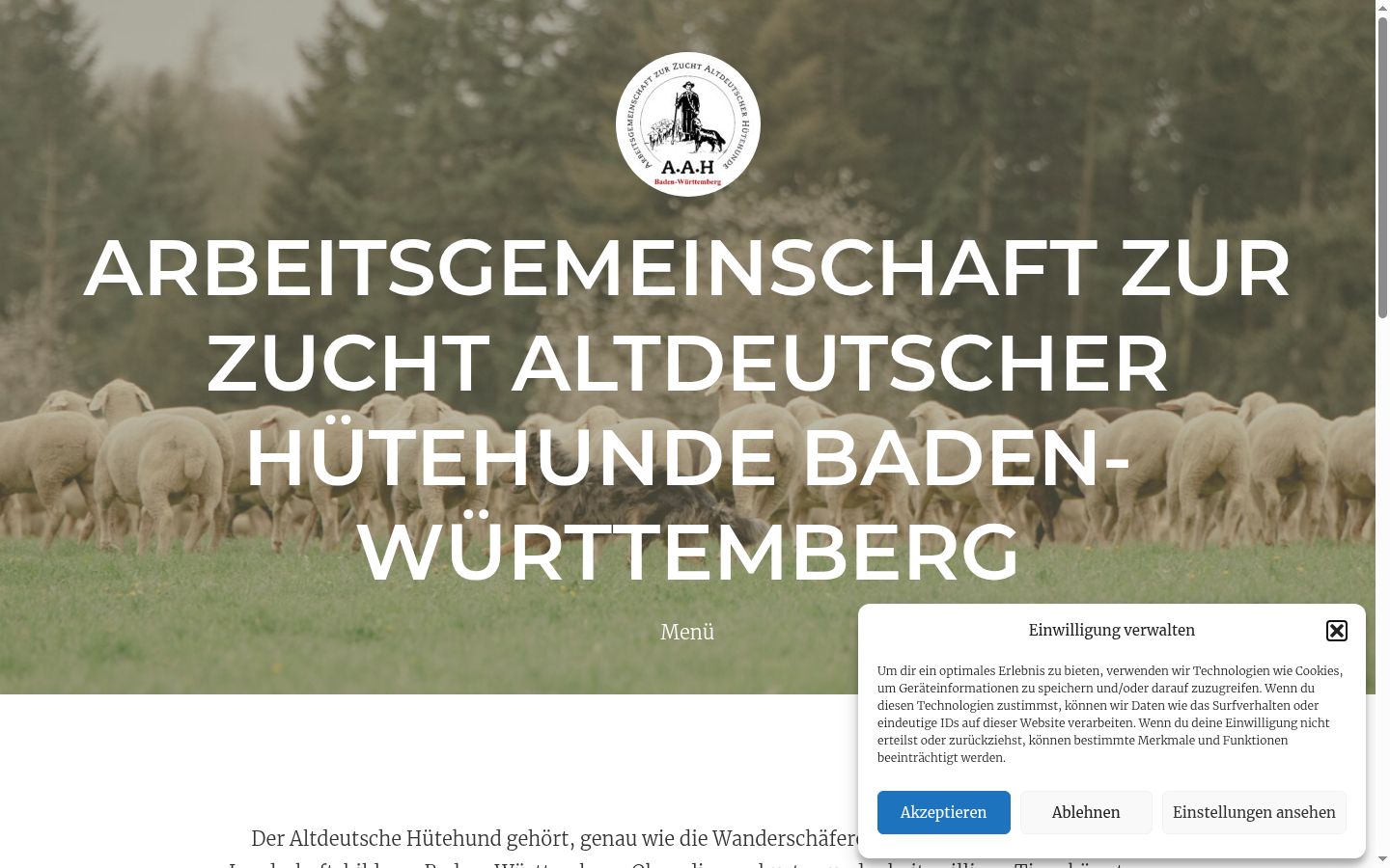 Screenshot des Einwilligungsbanners vor jeglicher Interaktion