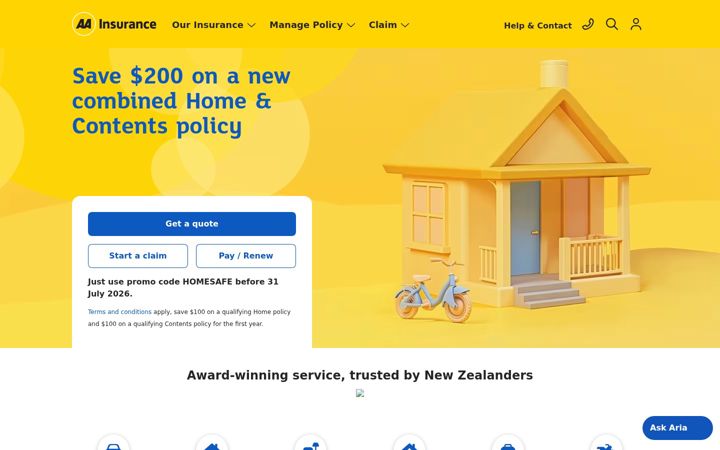 Skärmbild av aainsurance.co.nz