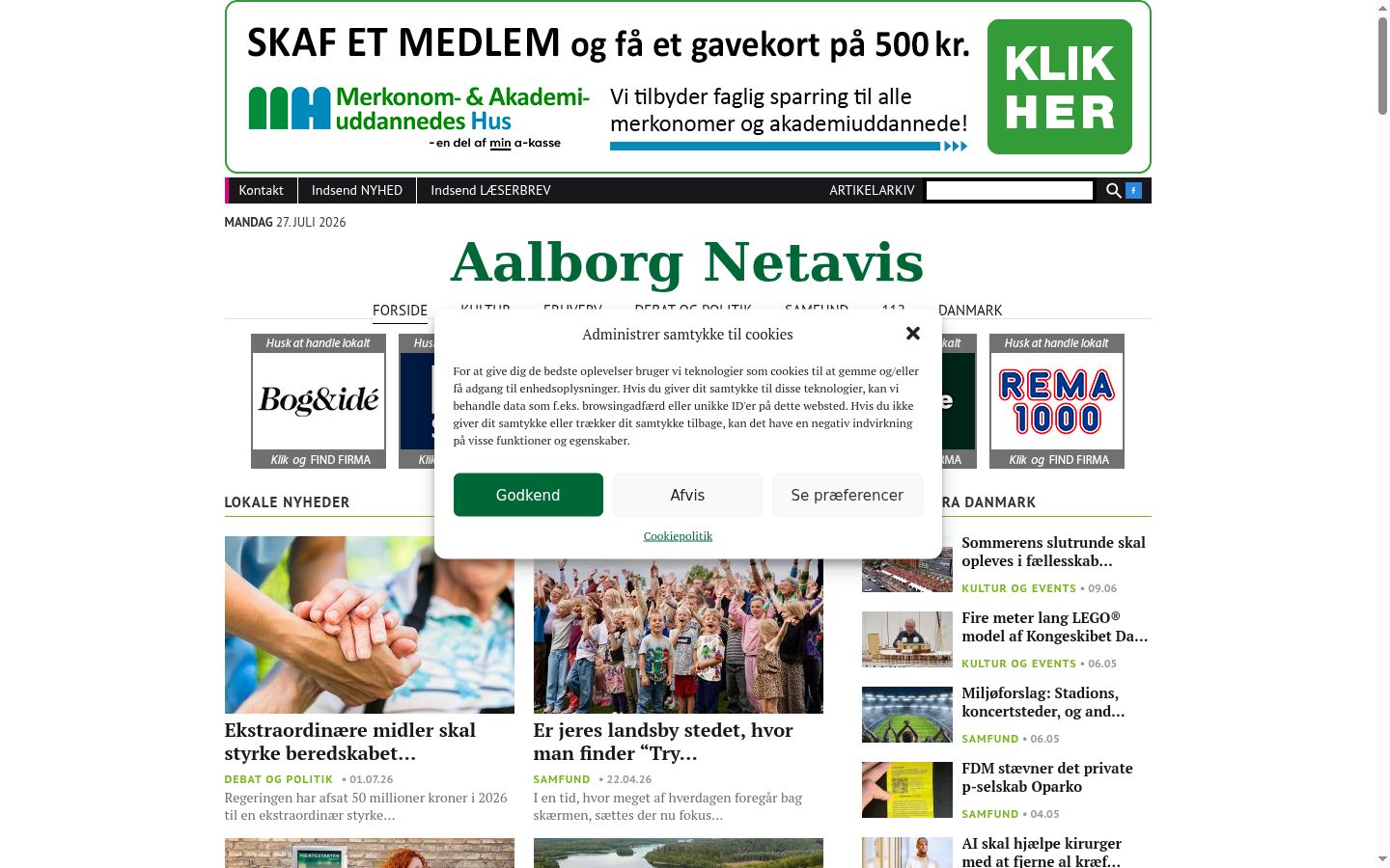Skjermbilde av samtykkebanneret slik det vises før noen interaksjon