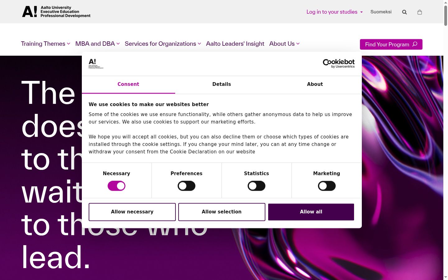 Screenshot des Einwilligungsbanners vor jeglicher Interaktion