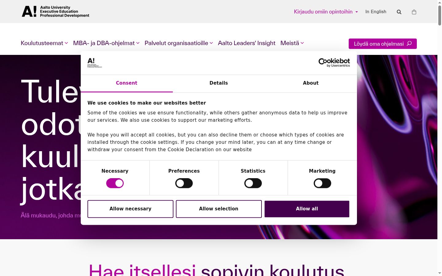 Screenshot des Einwilligungsbanners vor jeglicher Interaktion