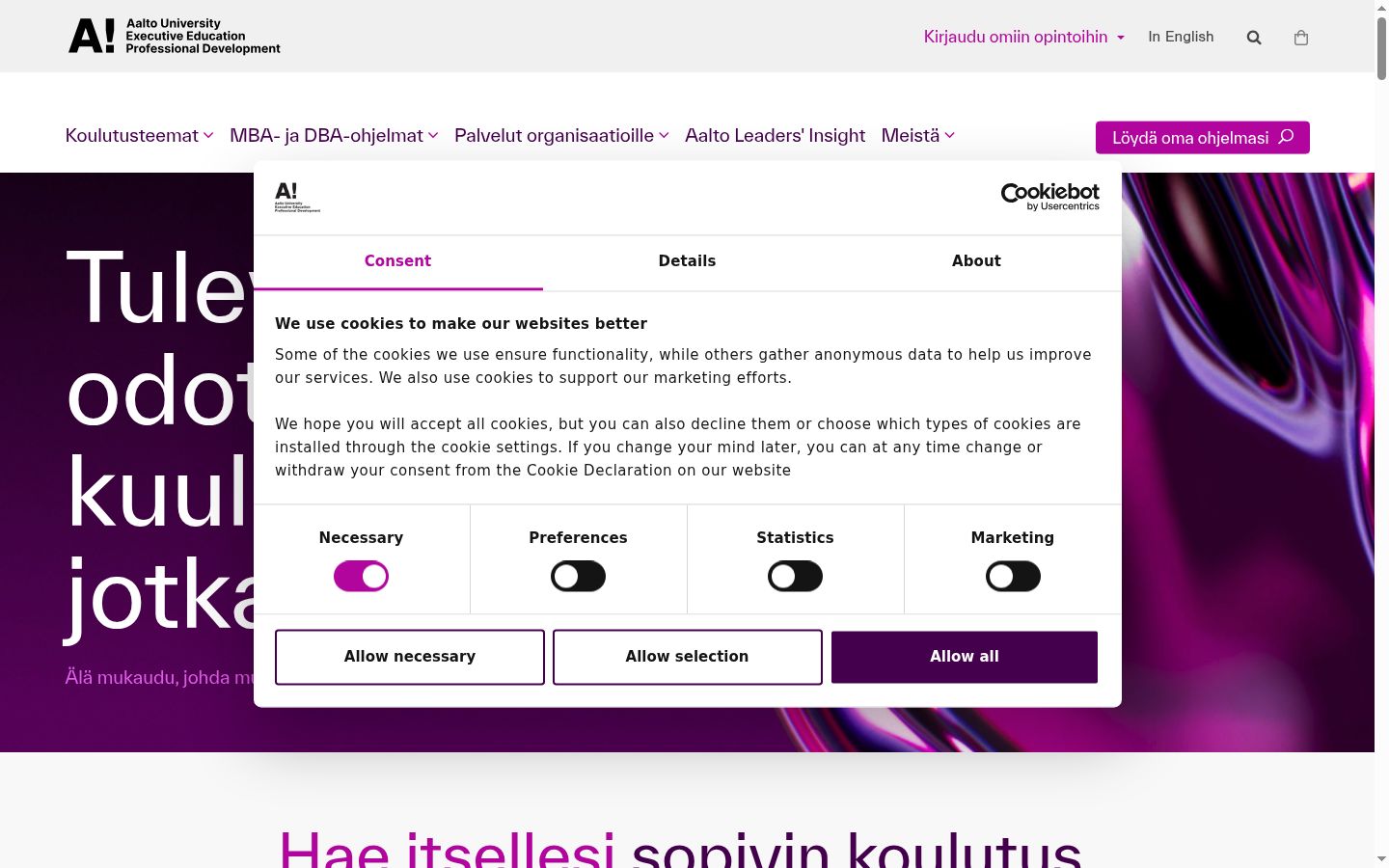 Screenshot des Einwilligungsbanners vor jeglicher Interaktion