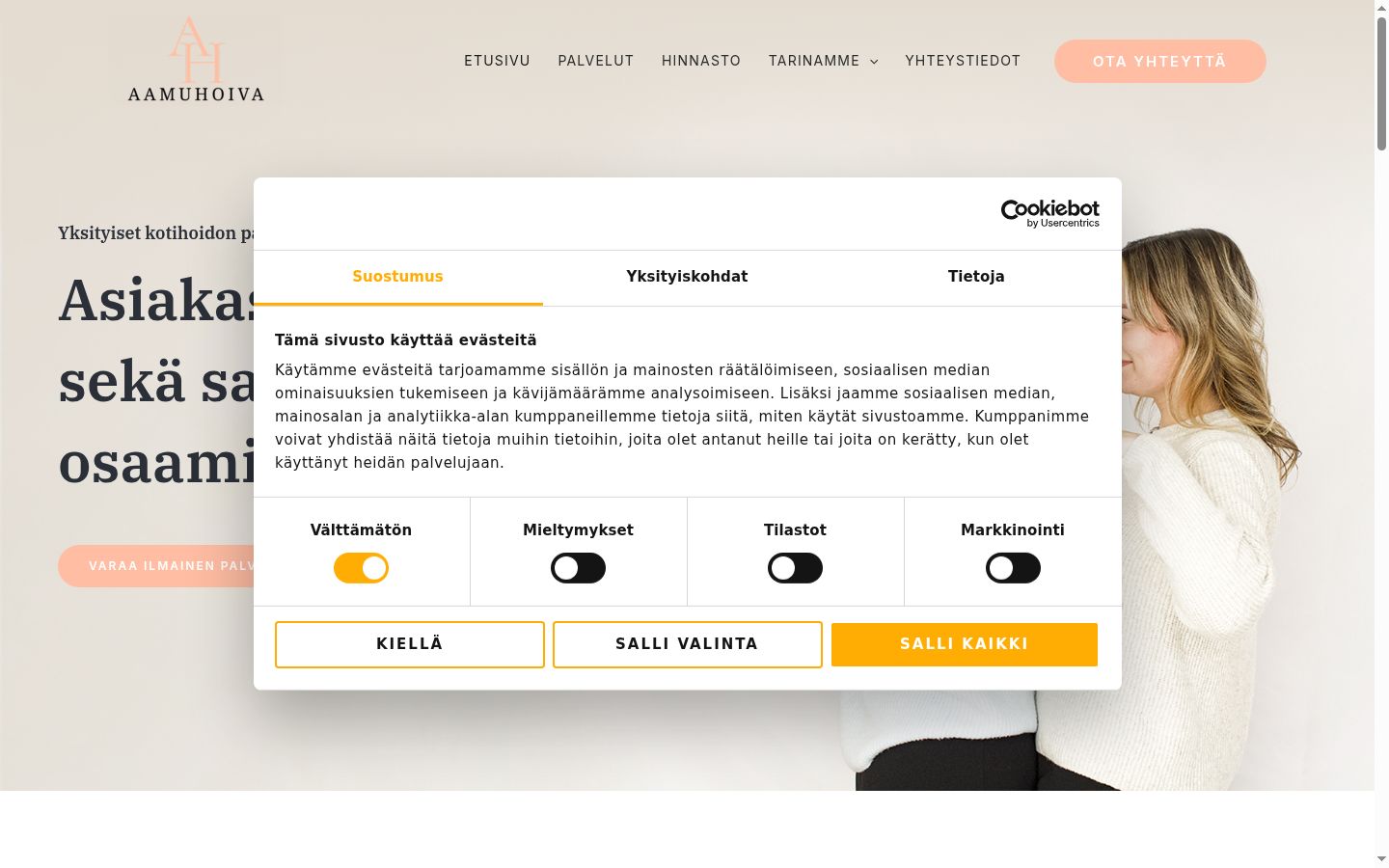 Sutikimo reklamjuostės, rodytos prieš bet kokią sąveiką, ekrano kopija