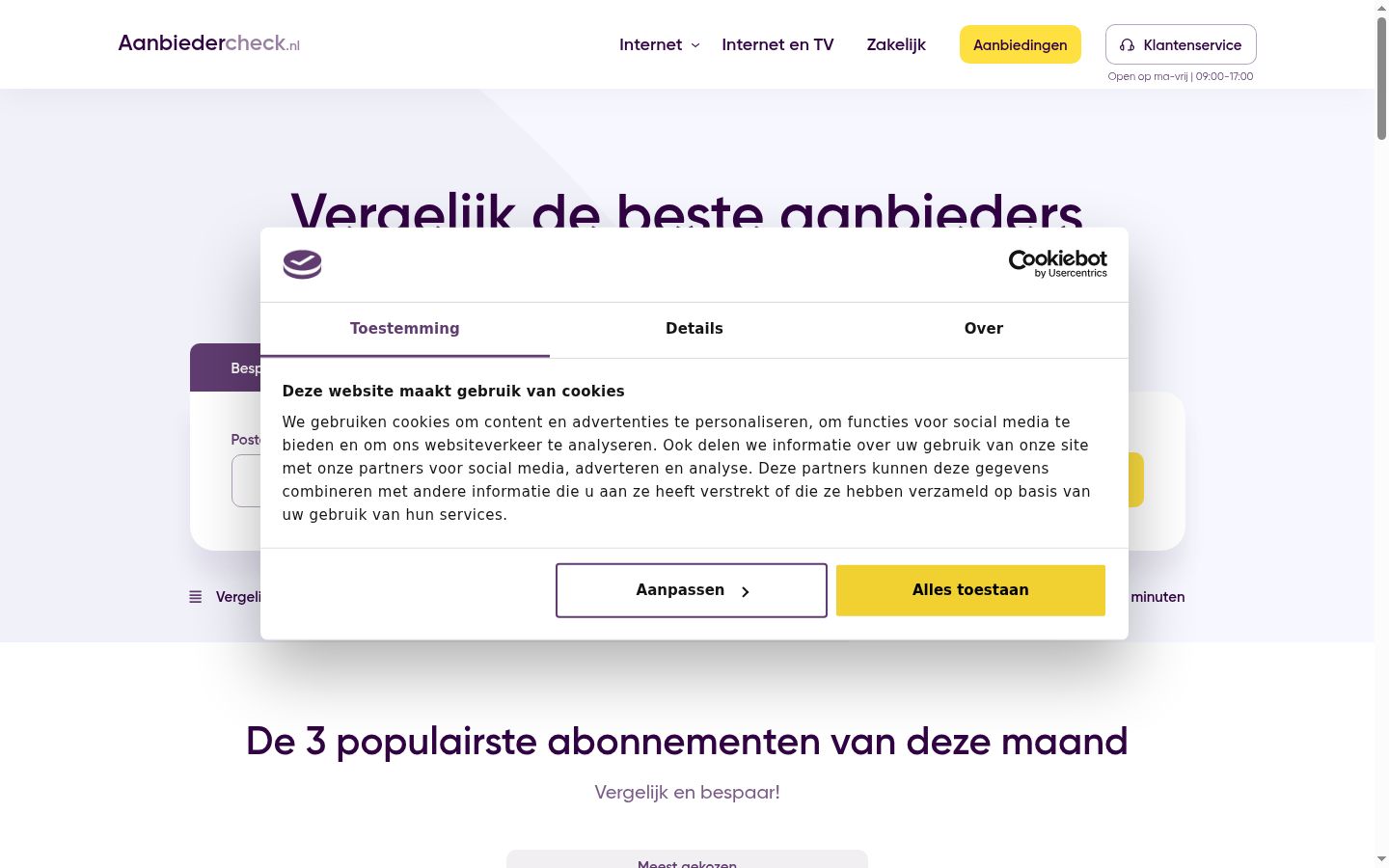 Captura de pantalla del banner de consentimiento mostrado antes de cualquier interacción