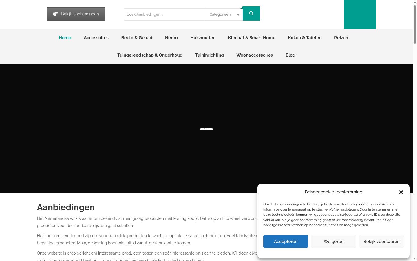 Skærmbillede af samtykkebanneret, som det blev vist før nogen interaktion