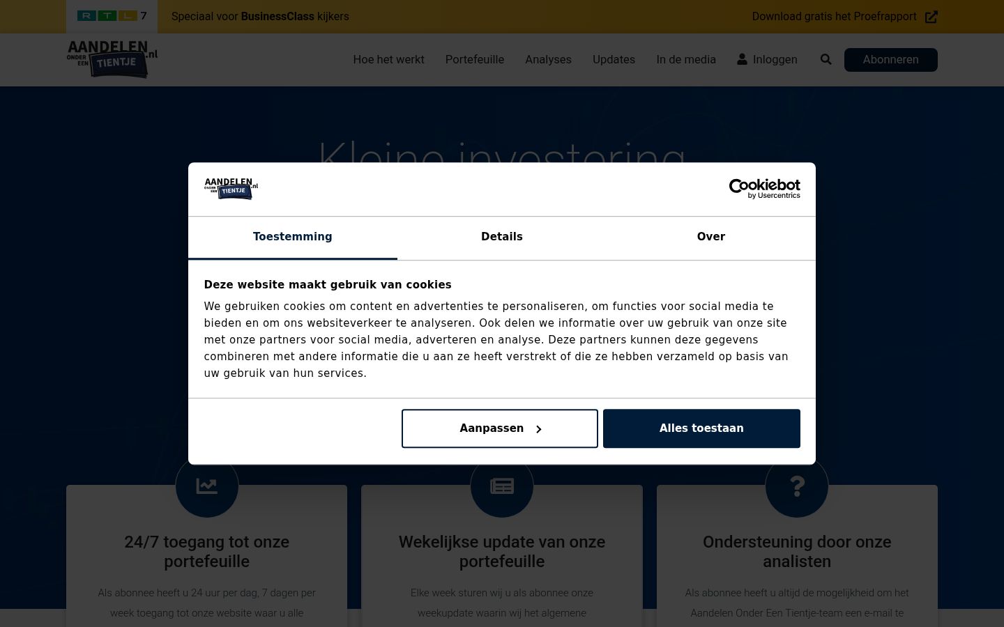 Screenshot del banner di consenso mostrato prima di qualsiasi interazione