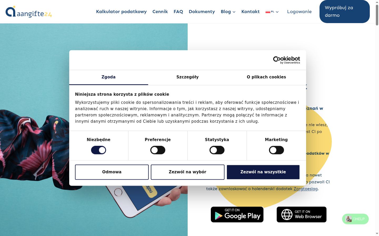 Snímka obrazovky banera súhlasu zobrazeného pred akoukoľvek interakciou