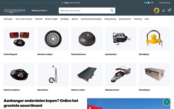 Screenshot of aanhangwagendirect.nl