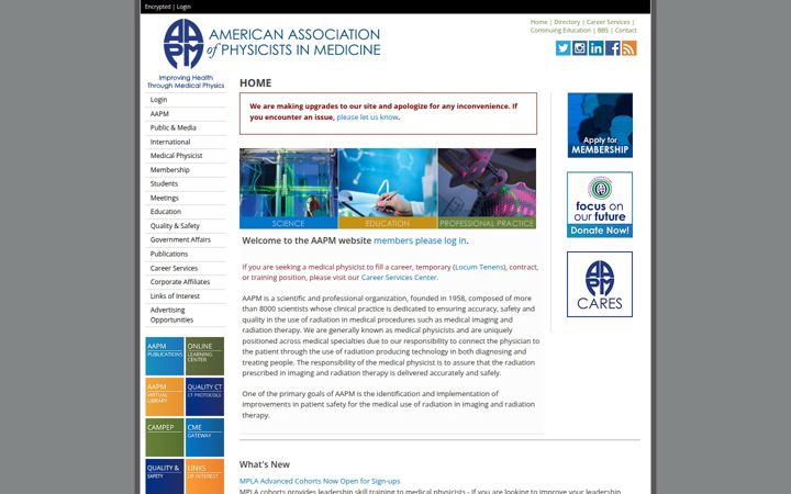 Screenshot of aapm.org