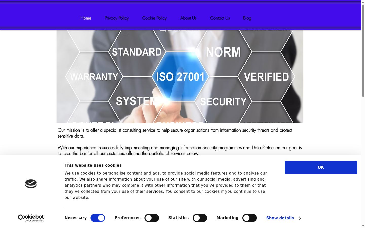 Screenshot του banner συγκατάθεσης που εμφανίστηκε πριν από οποιαδήποτε αλληλεπίδραση