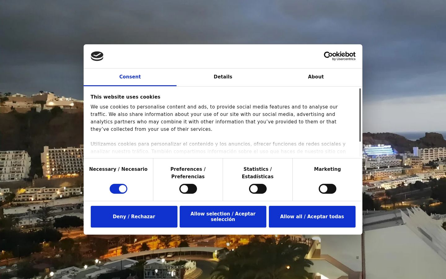 Screenshot del banner di consenso mostrato prima di qualsiasi interazione
