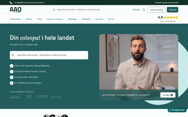 Kuvakaappaus sivustosta aarhusosteopati.dk