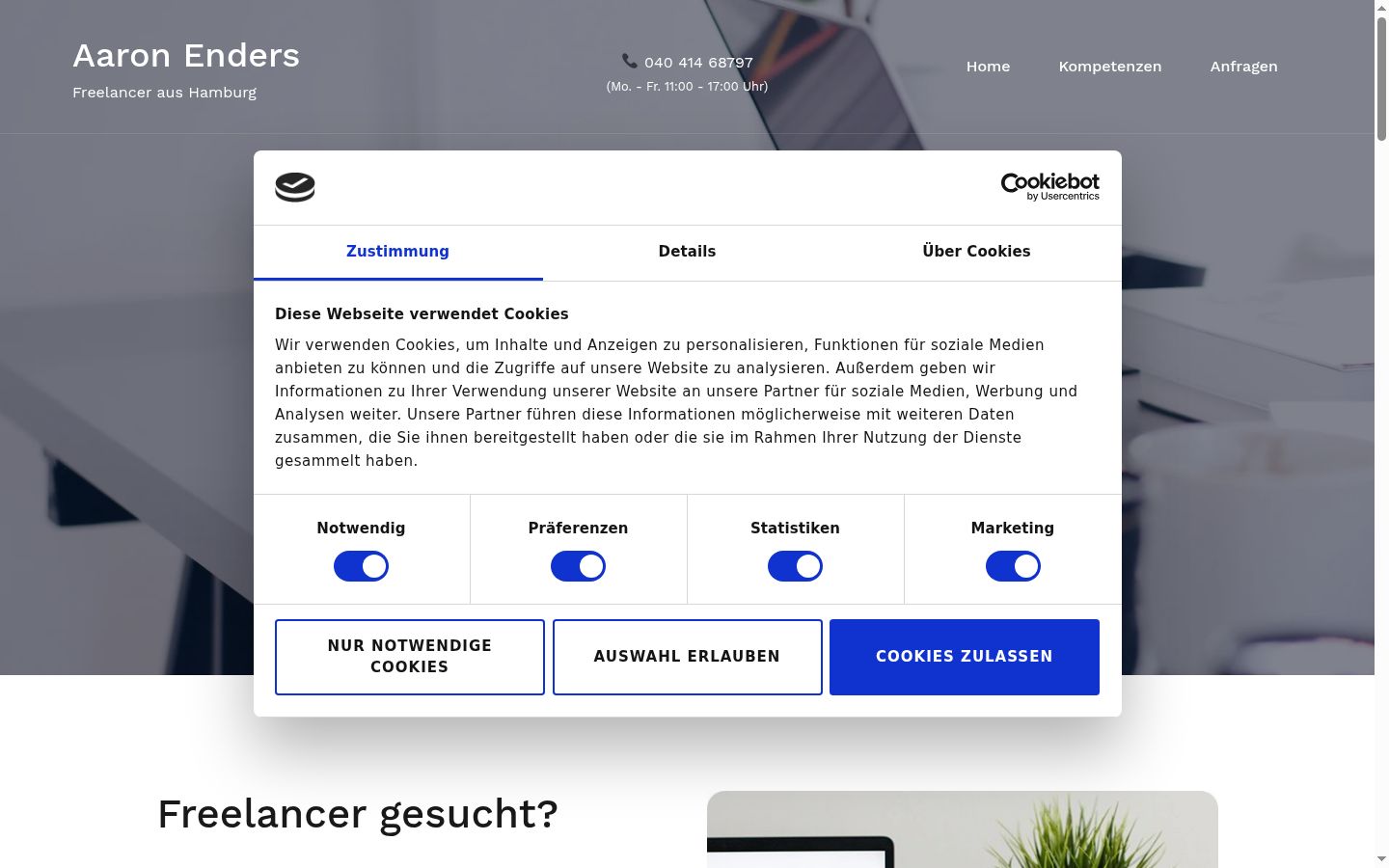Screenshot tal-banner tal-kunsens muri qabel kwalunkwe interazzjoni