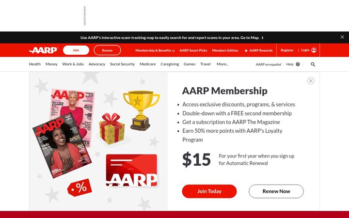Ekrānuzņēmums no aarp.org