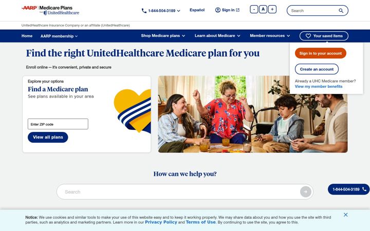 Screenshot of aarpmedicareplans.com