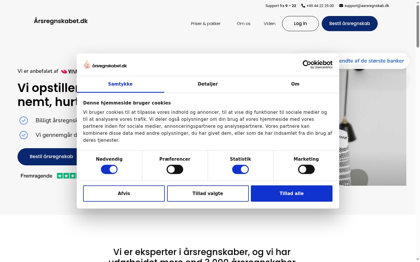 Skærmbillede af samtykkebanneret, som det blev vist før nogen interaktion