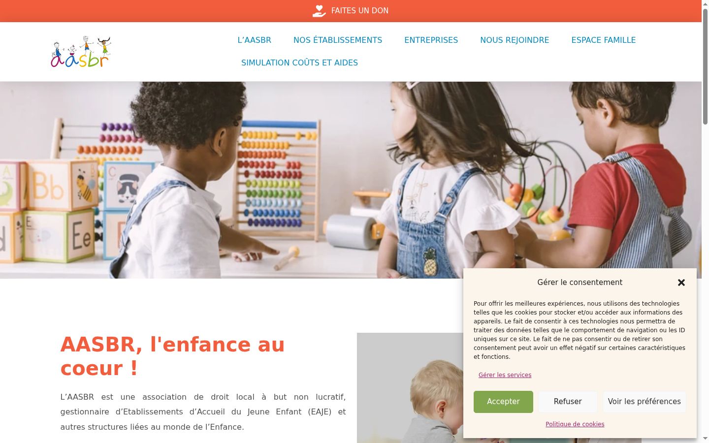 Capture d'écran de la bannière de consentement affichée avant toute interaction