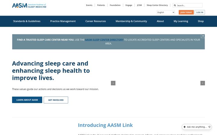 Ekrānuzņēmums no aasm.org