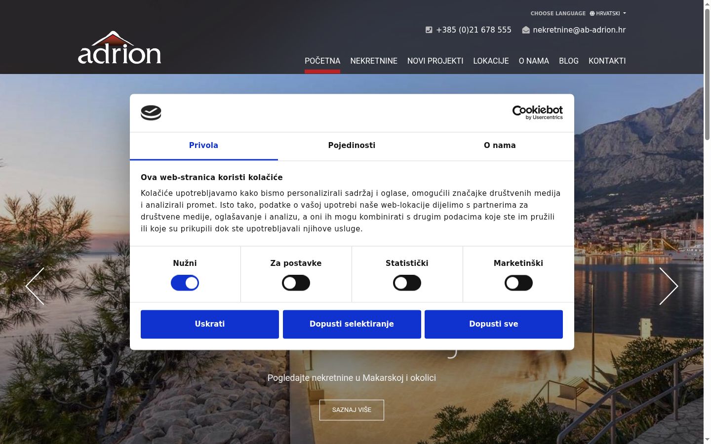 Sutikimo reklamjuostės, rodytos prieš bet kokią sąveiką, ekrano kopija