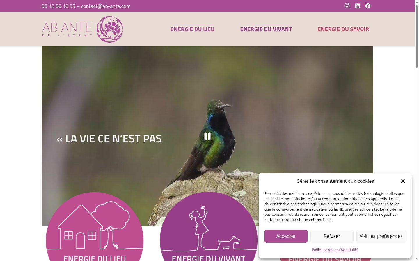 Capture d'écran de la bannière de consentement affichée avant toute interaction