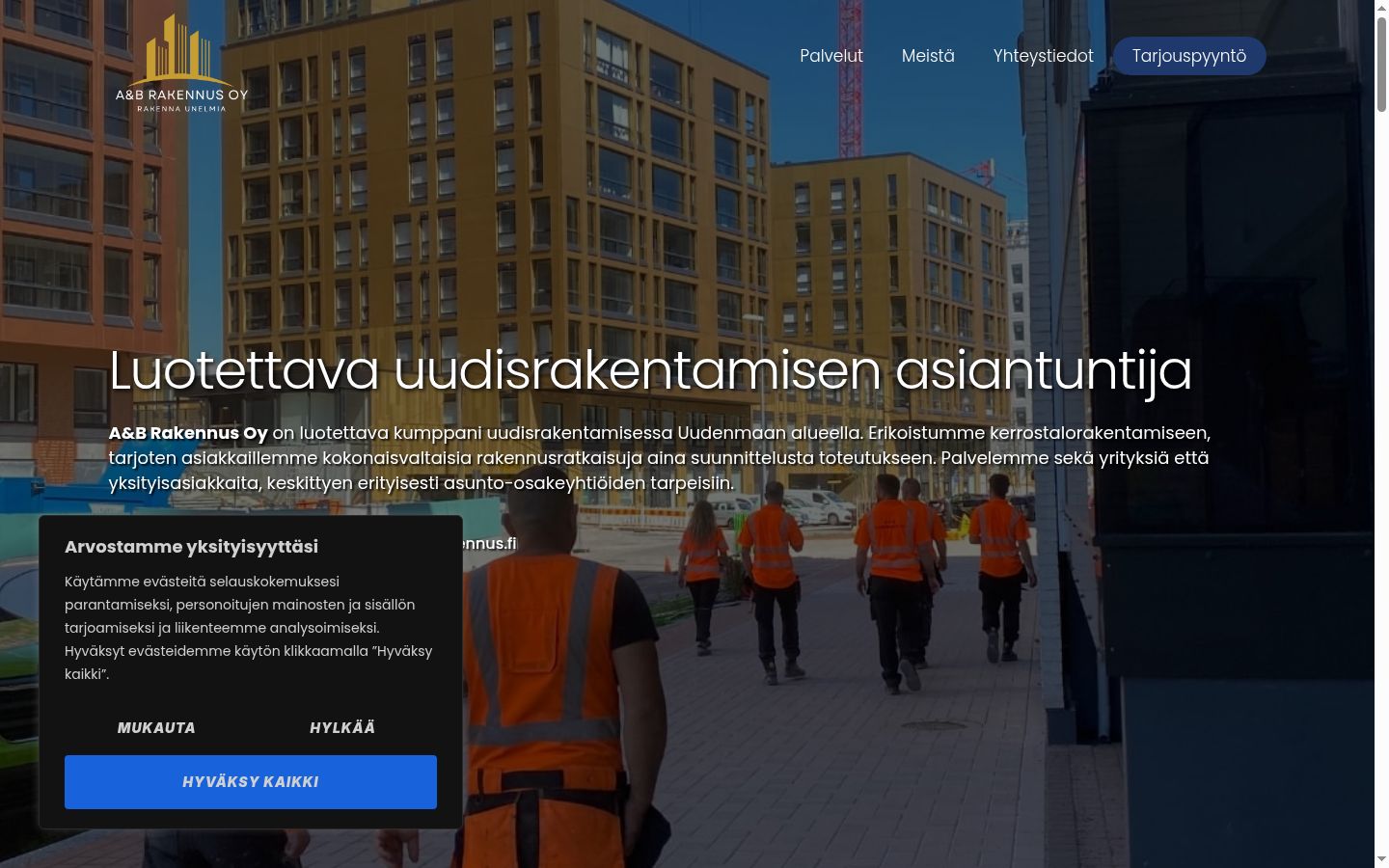 Skjermbilde av samtykkebanneret slik det vises før noen interaksjon