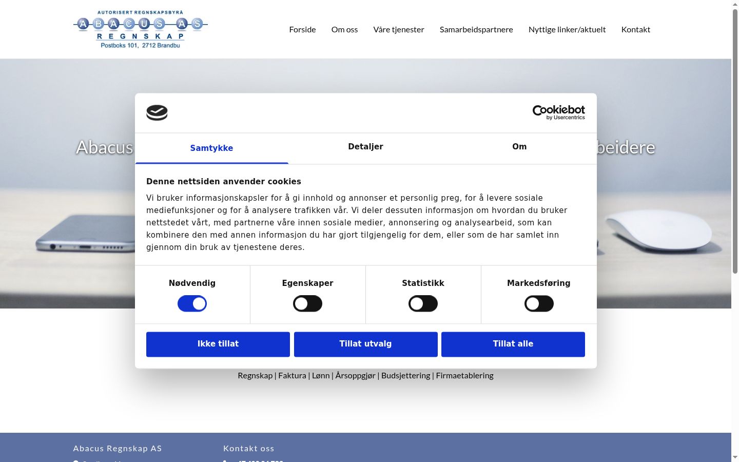 Captura de ecrã do banner de consentimento apresentado antes de qualquer interação