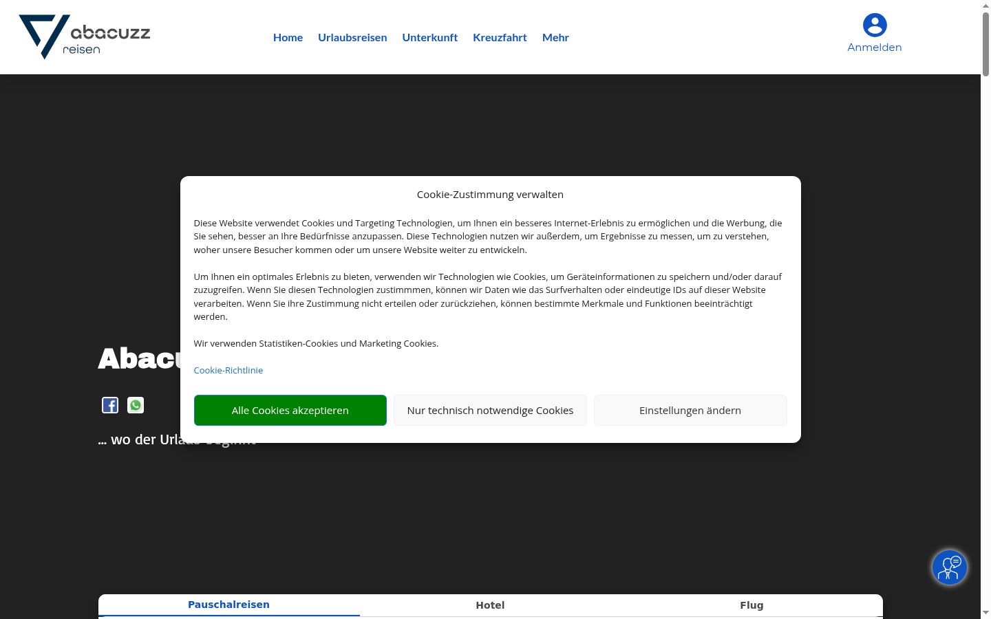 Captura de ecrã do banner de consentimento apresentado antes de qualquer interação