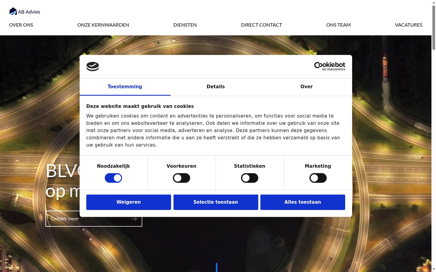 Screenshot des Einwilligungsbanners vor jeglicher Interaktion