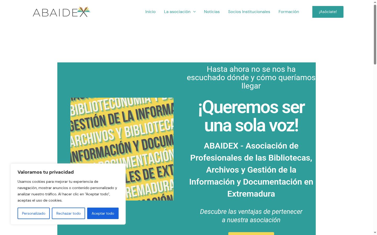 Captura de pantalla del banner de consentimiento mostrado antes de cualquier interacción