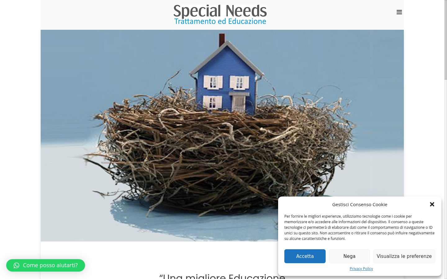Screenshot del banner di consenso mostrato prima di qualsiasi interazione