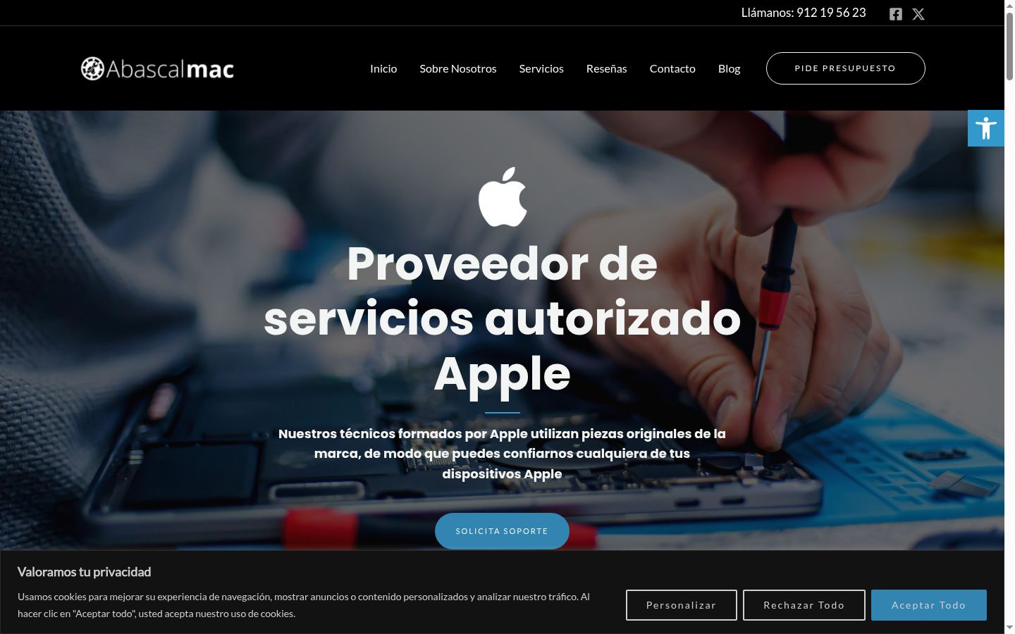 Captura de pantalla del banner de consentimiento mostrado antes de cualquier interacción