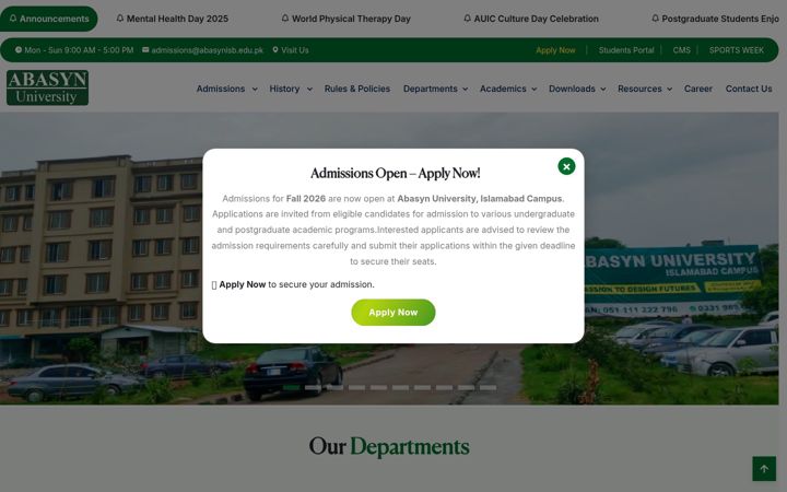 Screenshot of abasynisb.edu.pk