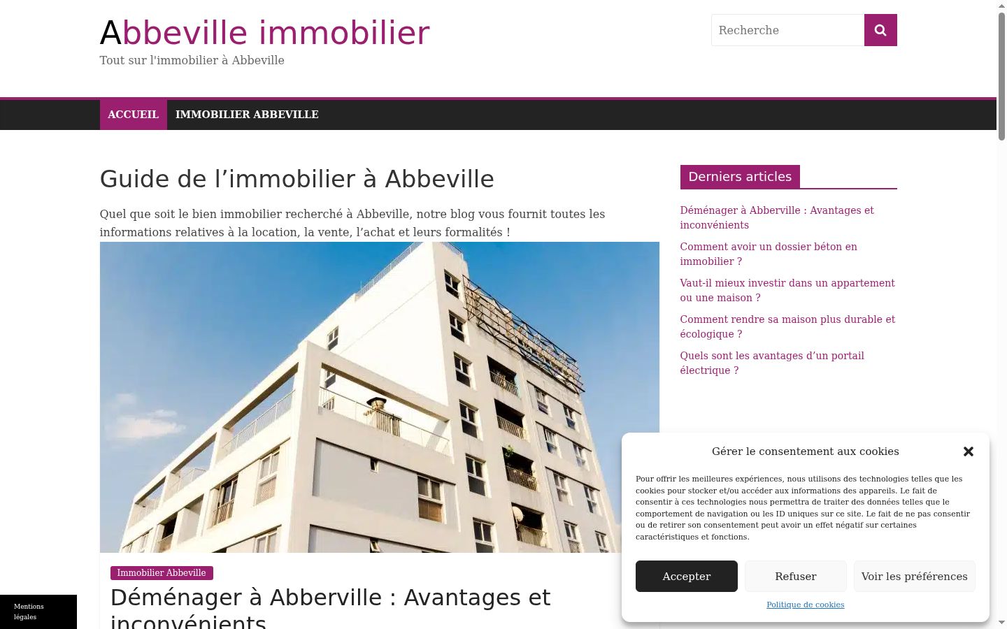 Capture d'écran de la bannière de consentement affichée avant toute interaction