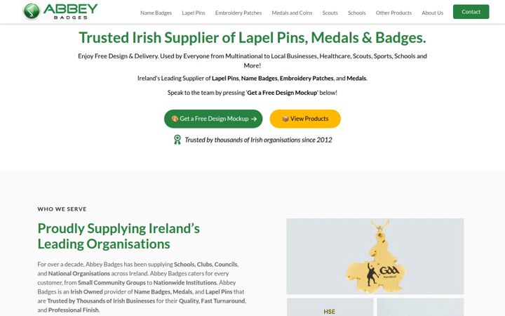 Skärmbild av abbeybadges.ie