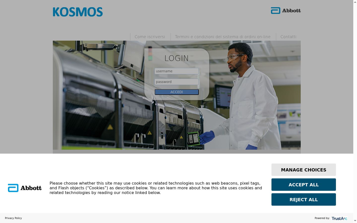 Screenshot del banner di consenso mostrato prima di qualsiasi interazione