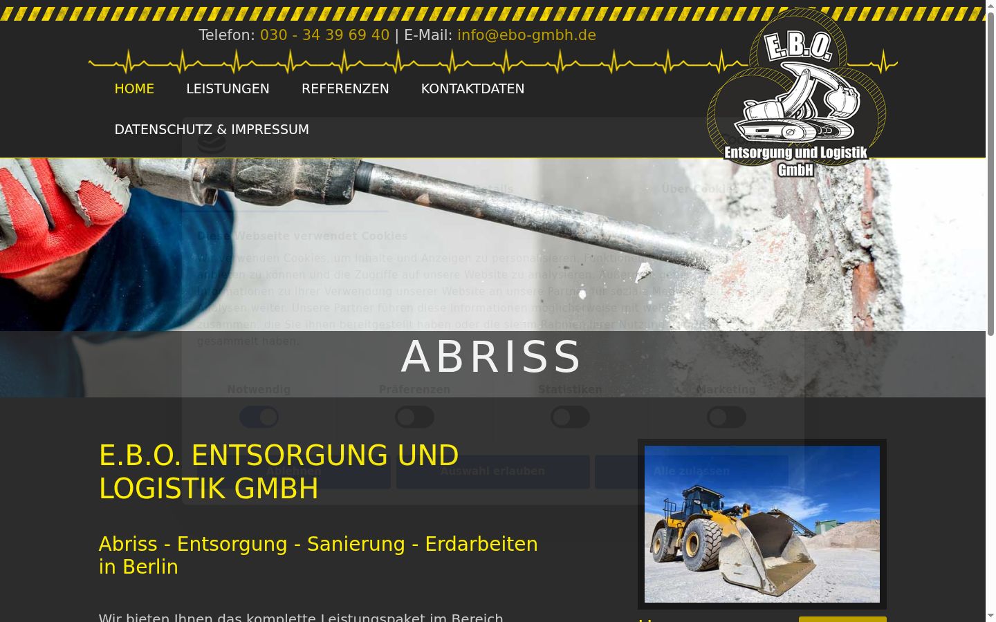 Screenshot des Einwilligungsbanners vor jeglicher Interaktion