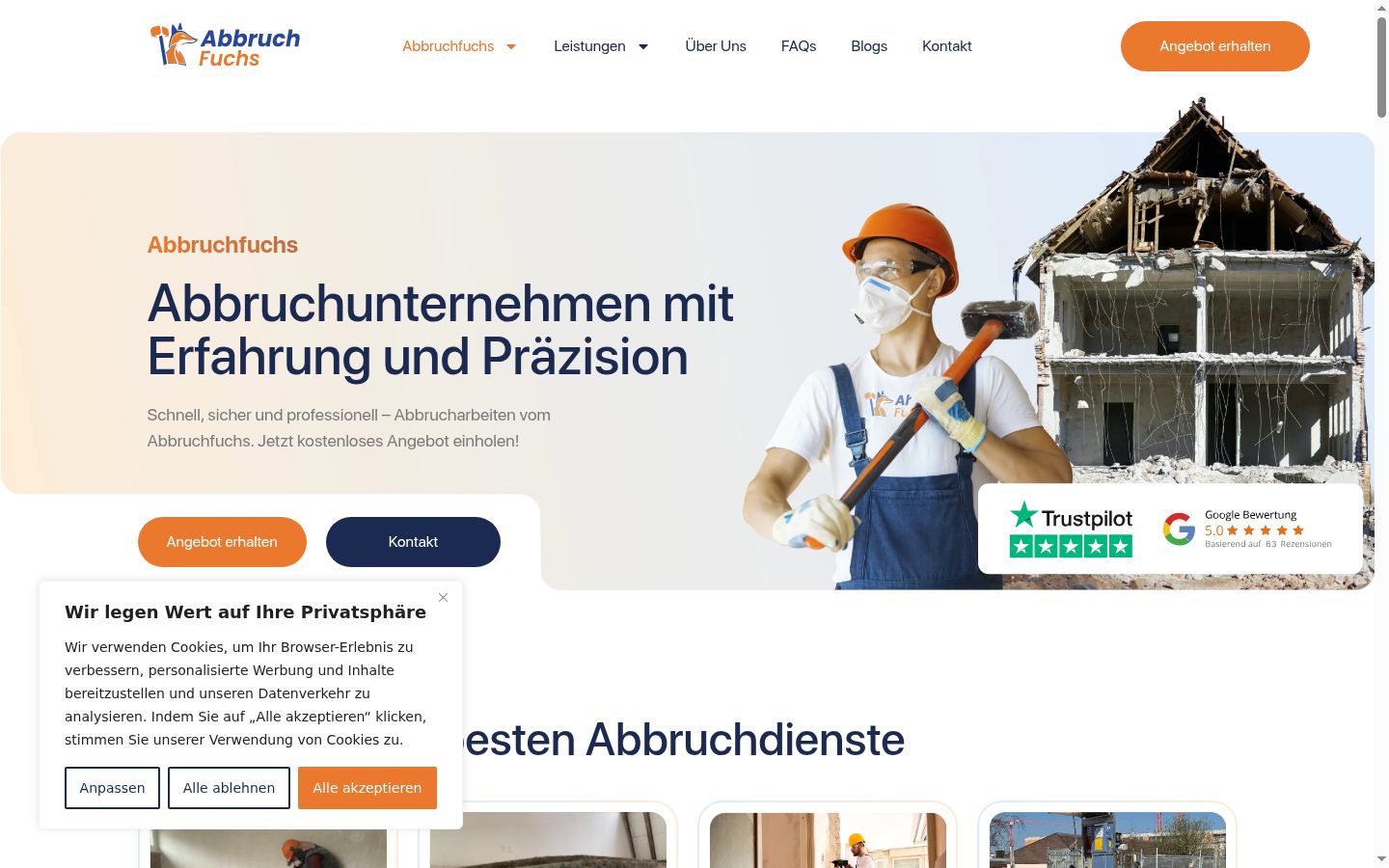 Screenshot des Einwilligungsbanners vor jeglicher Interaktion