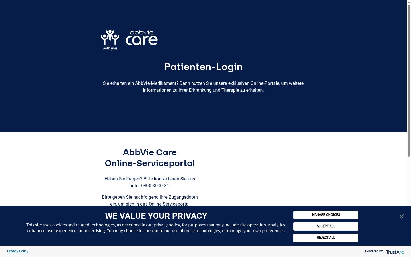 Screenshot des Einwilligungsbanners vor jeglicher Interaktion