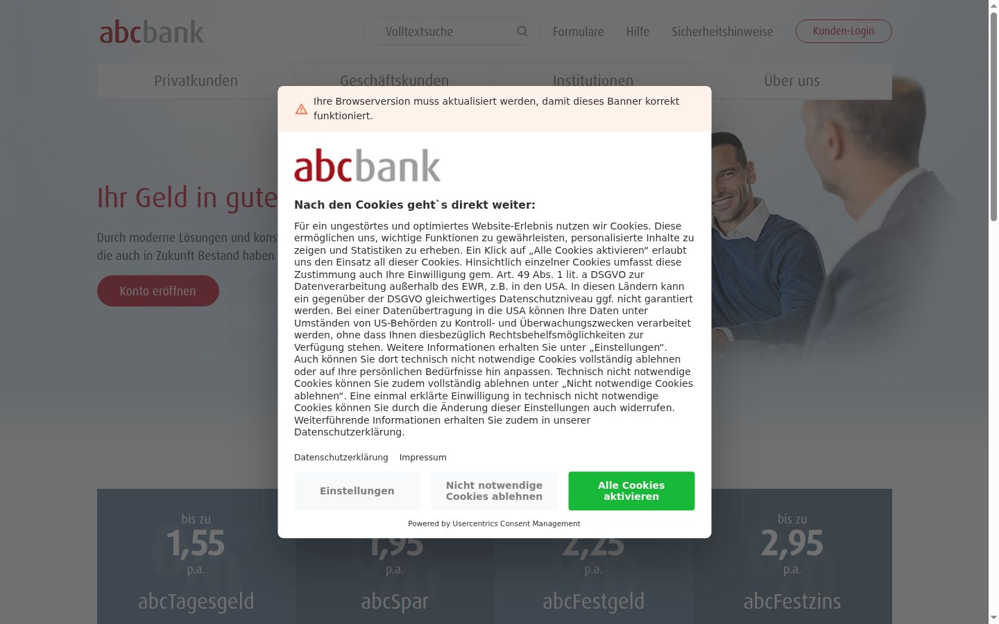 Screenshot tal-banner tal-kunsens muri qabel kwalunkwe interazzjoni
