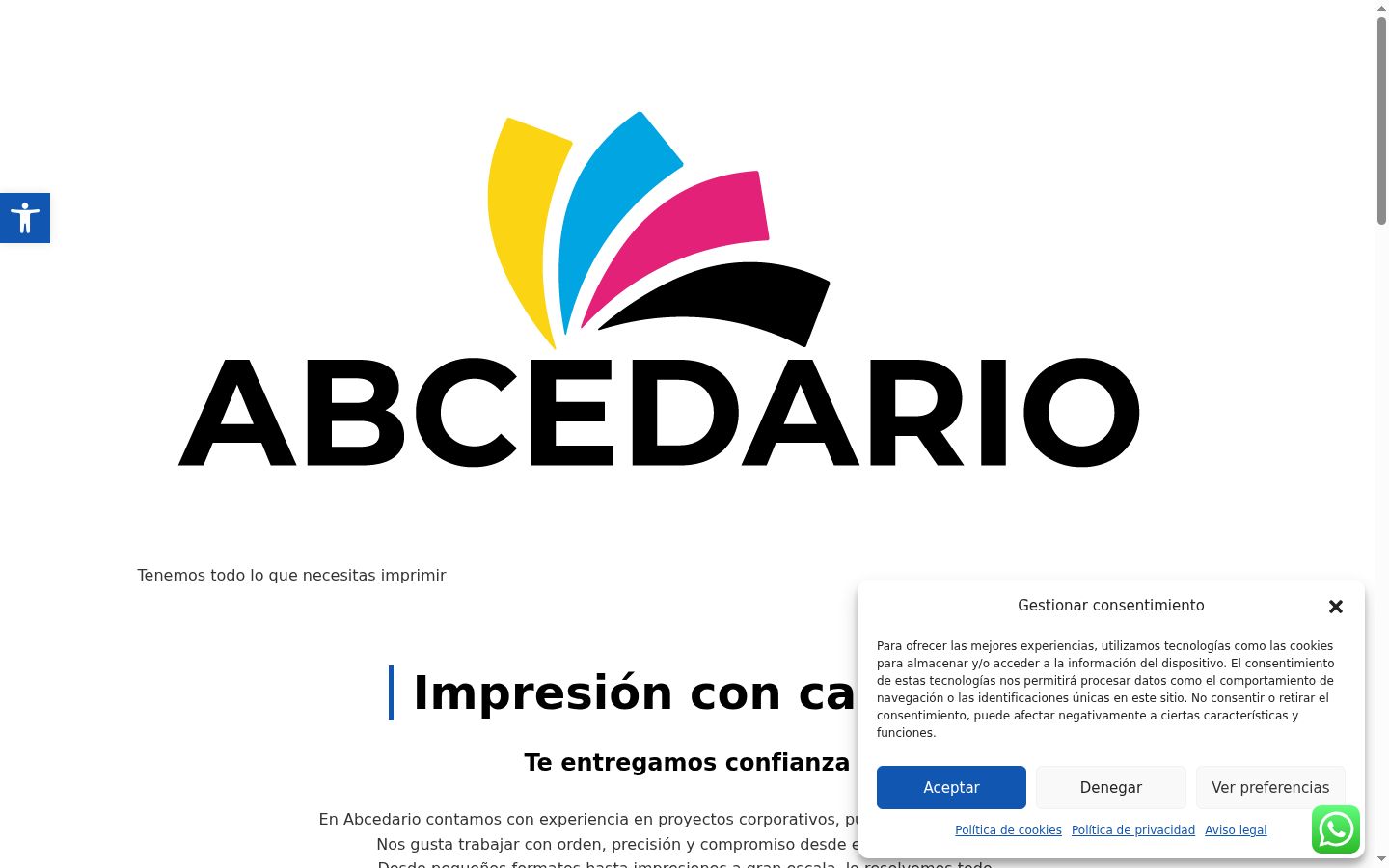 Captura de pantalla del banner de consentimiento mostrado antes de cualquier interacción
