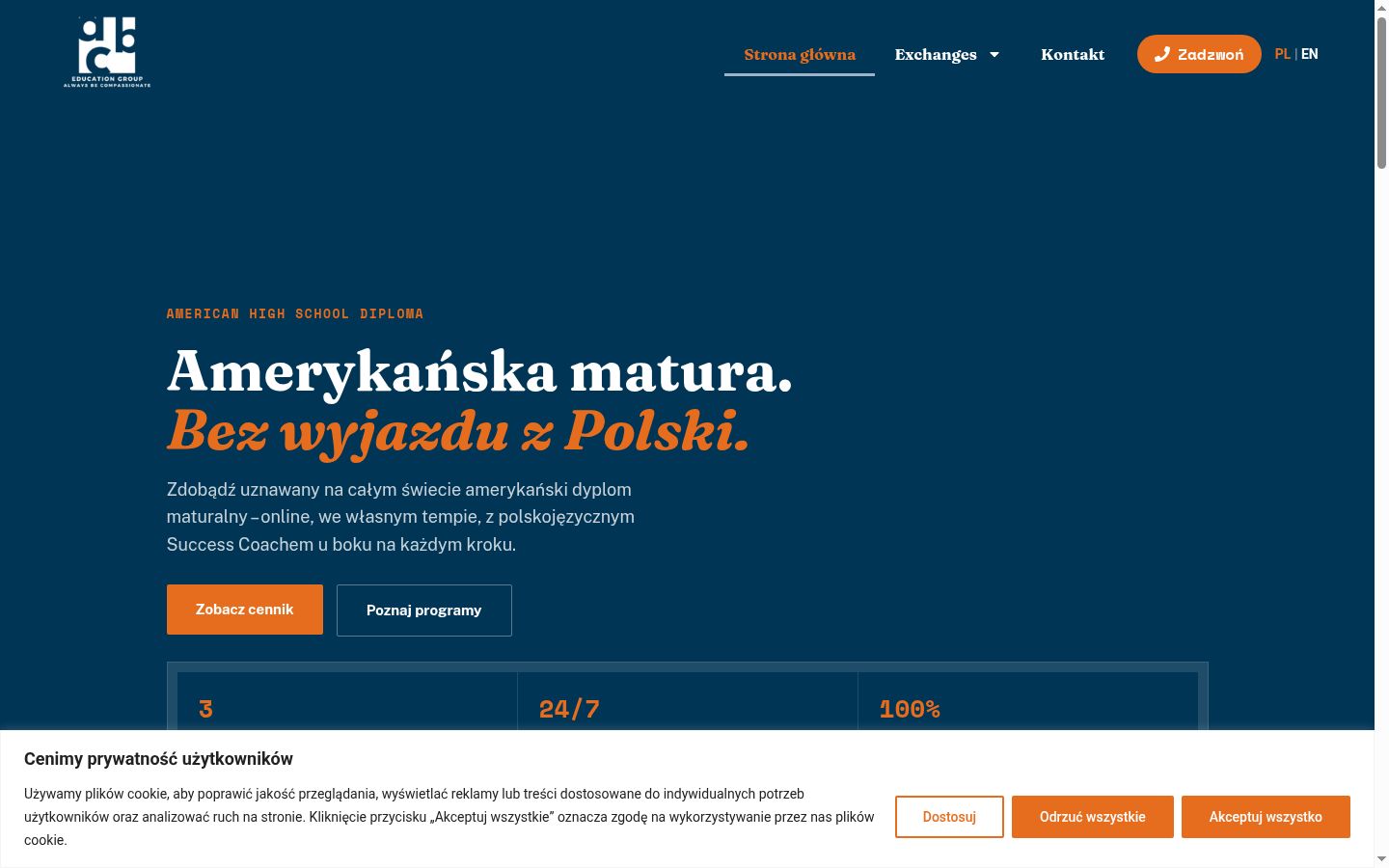 Zrzut ekranu banera zgody wyświetlanego przed jakąkolwiek interakcją